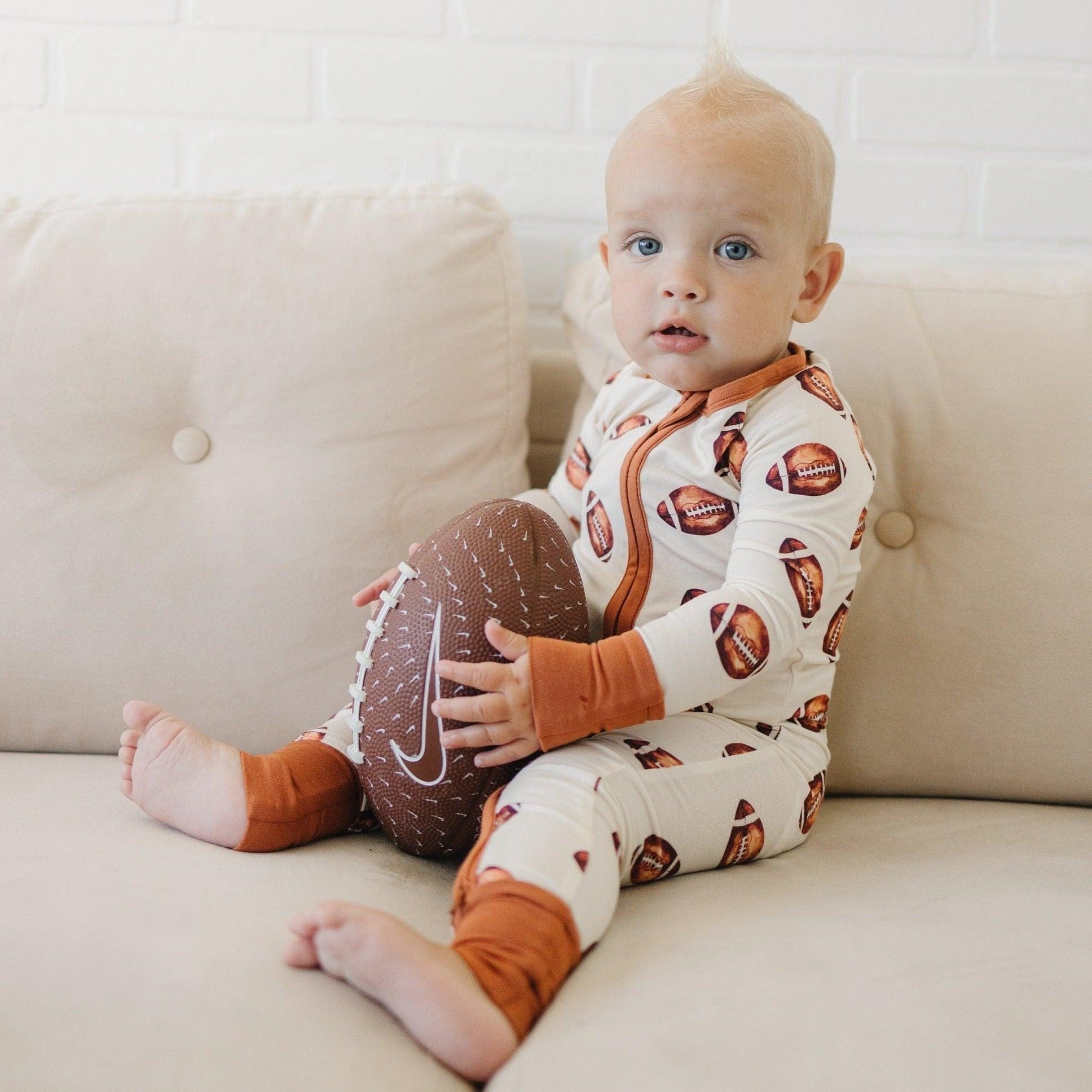 Football Print Bamboo Zippy Romper by Little Joy Co.
