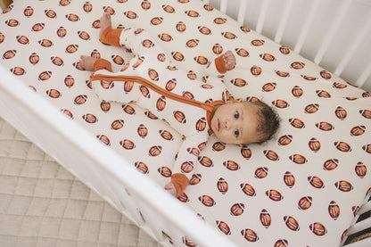 Football Print Bamboo Zippy Romper by Little Joy Co., product view 15
