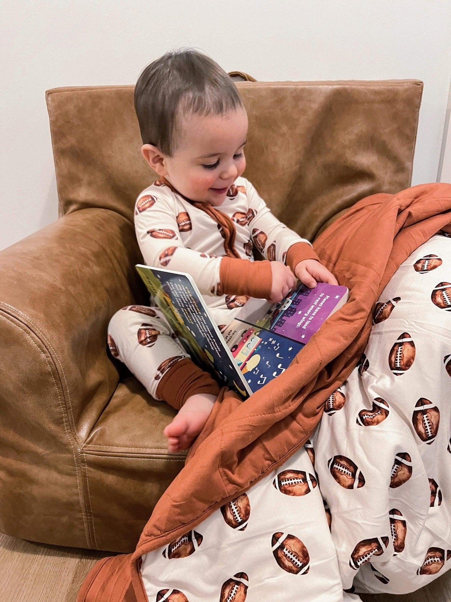 Football Print Quilted Bamboo Blanket - 1.0 Tog by Little Joy Co., product view 7