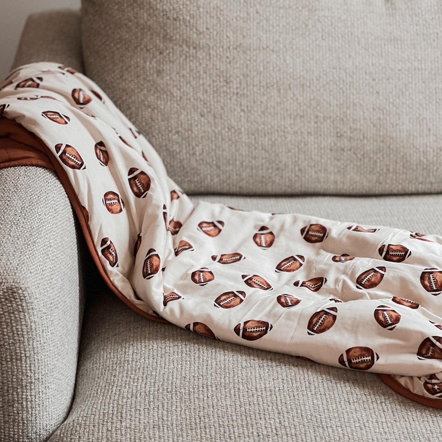 Football Print Quilted Bamboo Blanket - 1.0 Tog by Little Joy Co., product view 2