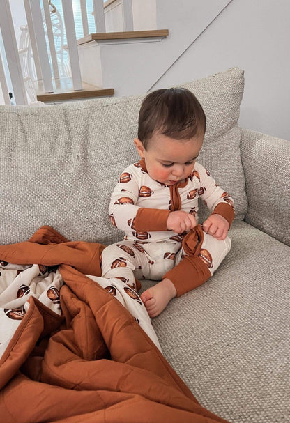 Football Print Quilted Bamboo Blanket - 1.0 Tog by Little Joy Co., product view 6