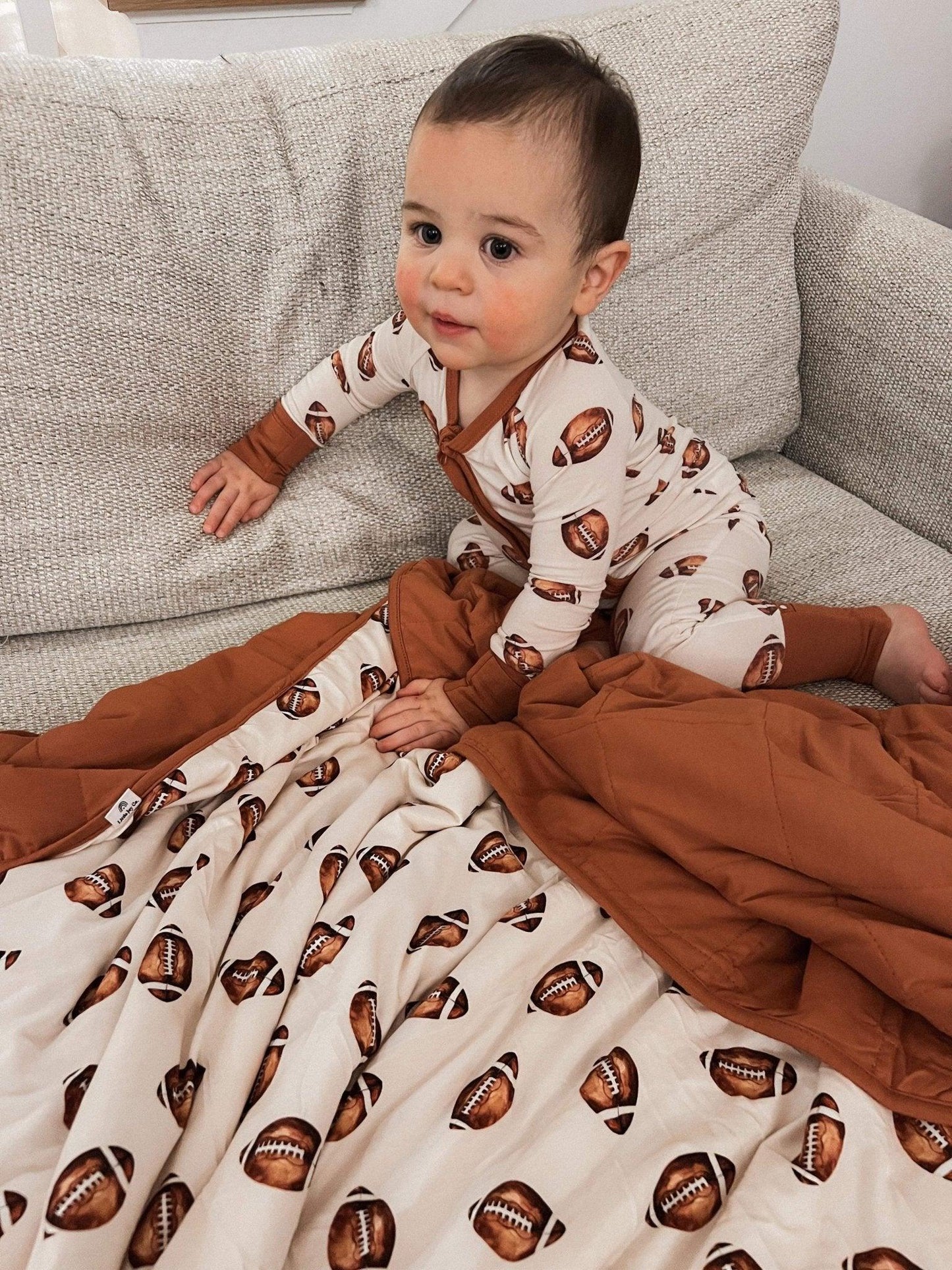 Football Print Quilted Bamboo Blanket - 1.0 Tog by Little Joy Co., product view 4