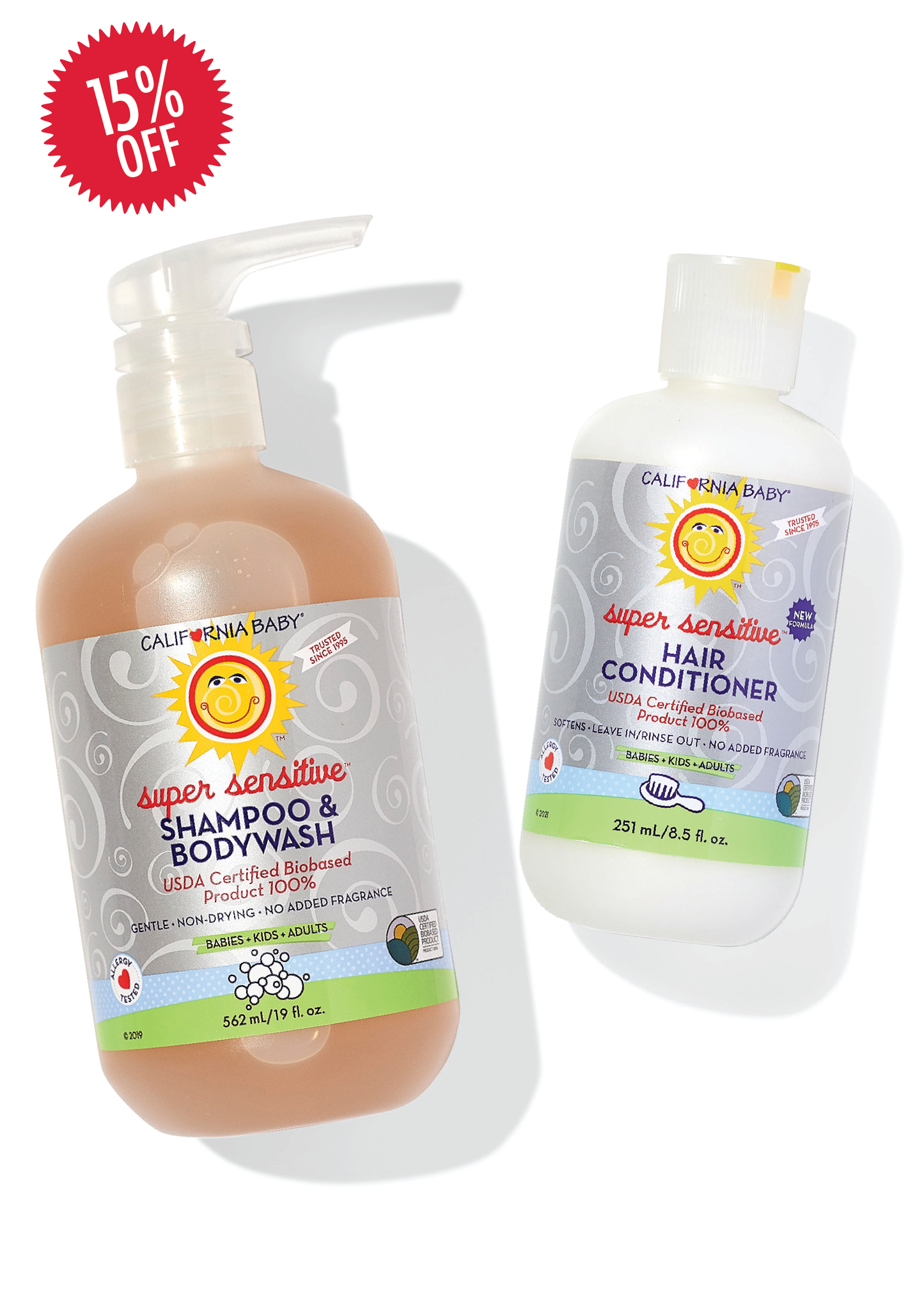 (No Fragrance) Super Sensitive™ Shampoo + Conditioner Bundle by California Baby