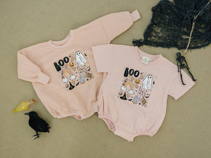 Halloween Print Organic Cotton T-Shirt Romper by Little Joy Co., product view 2