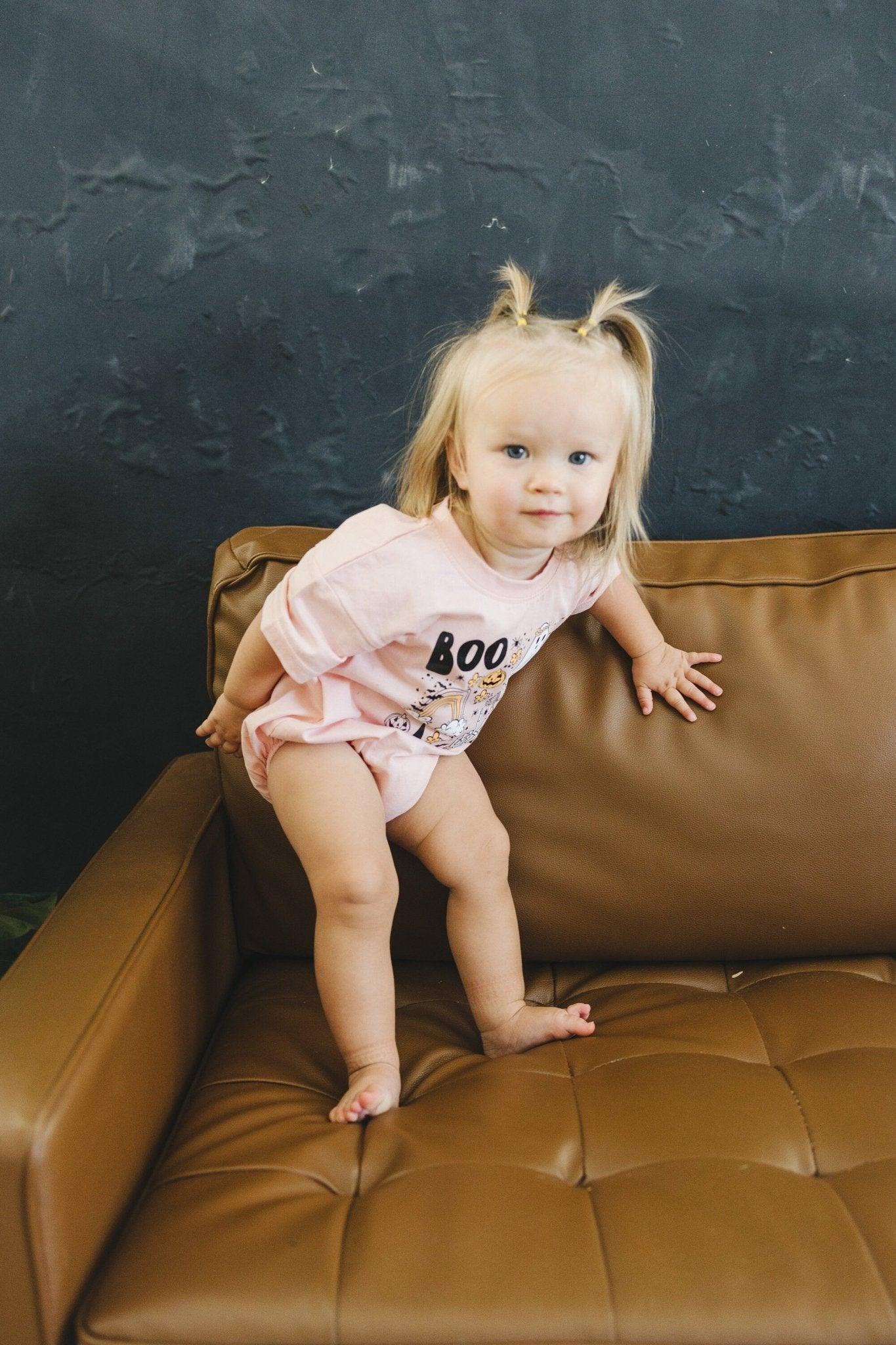 Halloween Print Organic Cotton T-Shirt Romper by Little Joy Co., product view 6