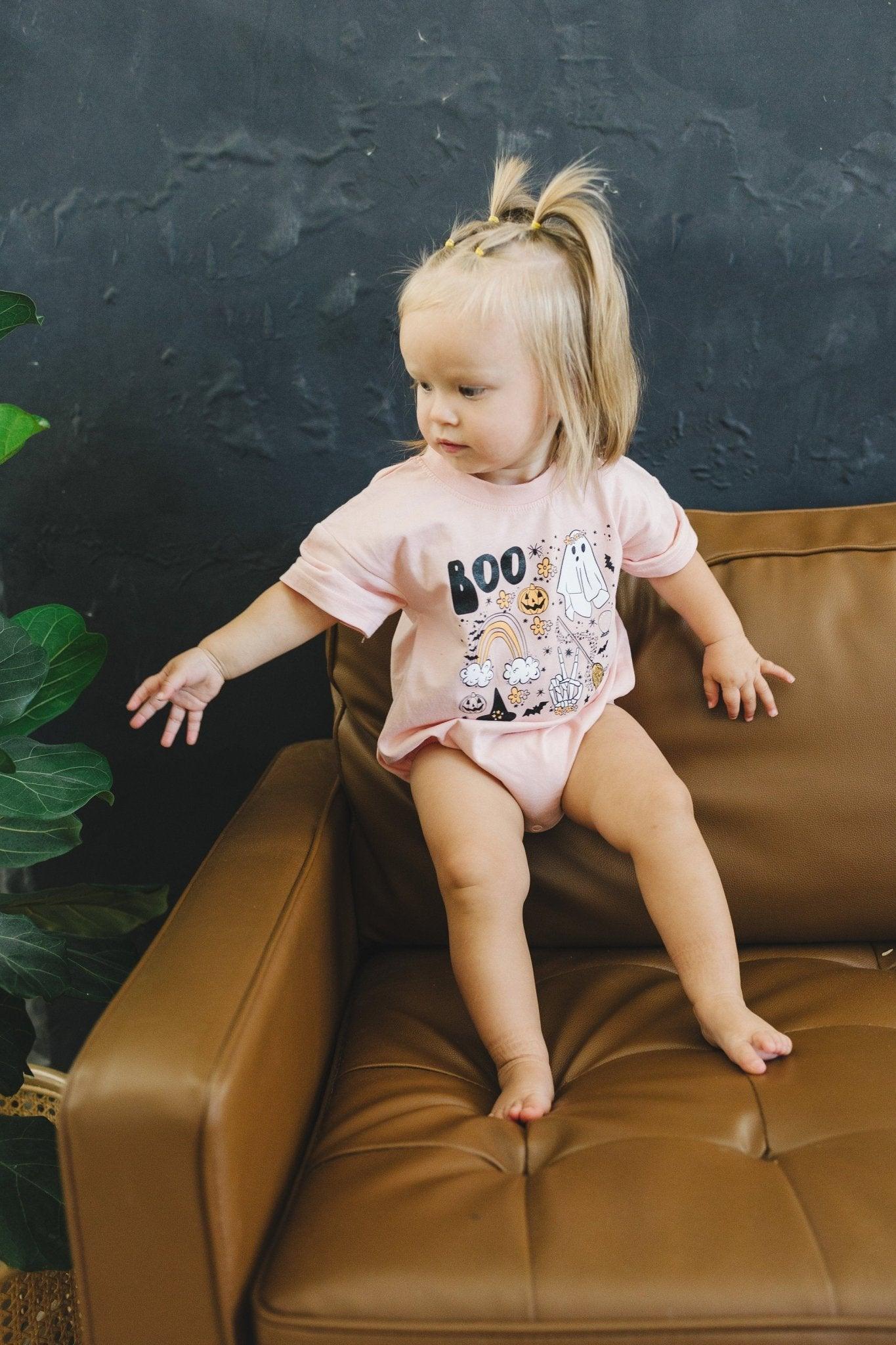 Halloween Print Organic Cotton T-Shirt Romper by Little Joy Co., product view 4