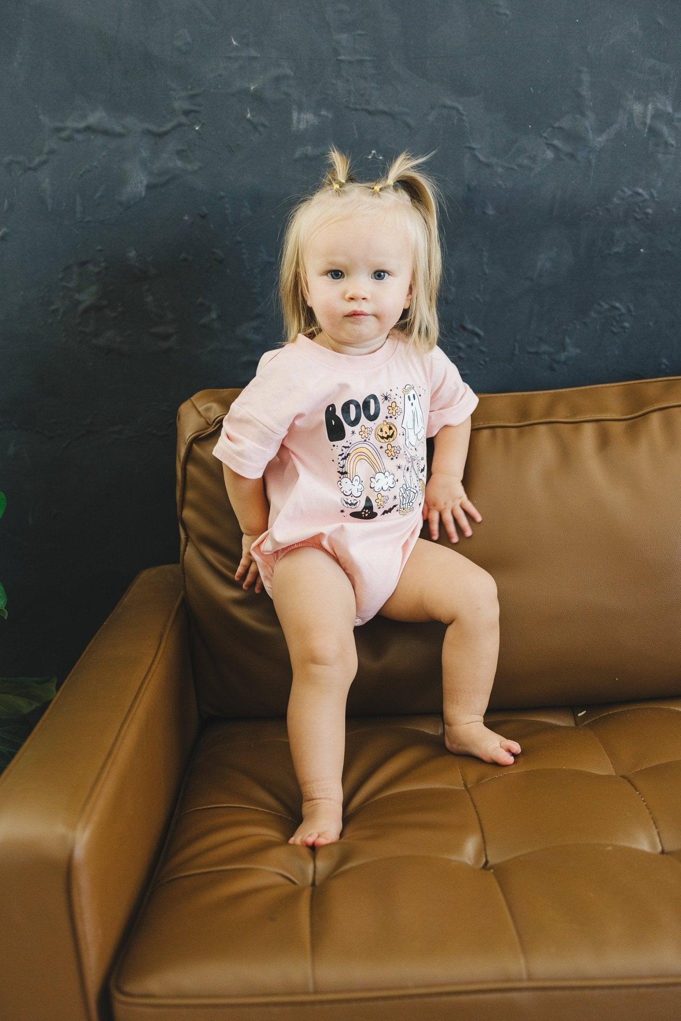 Halloween Print Organic Cotton T-Shirt Romper by Little Joy Co., product view 5