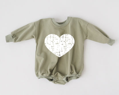 Distressed Heart Sweatshirt Romper - more colors by Little Joy Co., product view 9