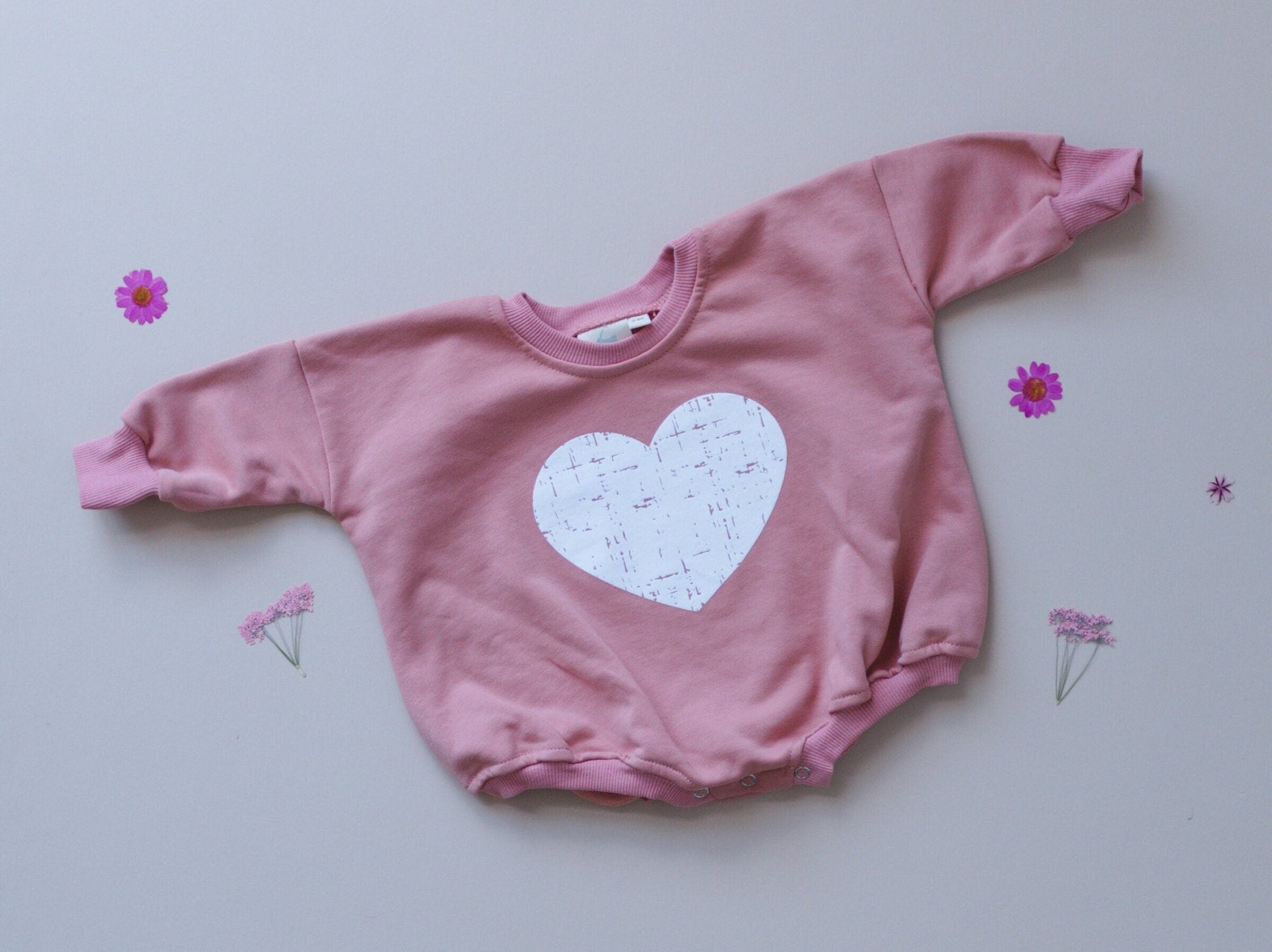 Distressed Heart Sweatshirt Romper - more colors by Little Joy Co., product view 4