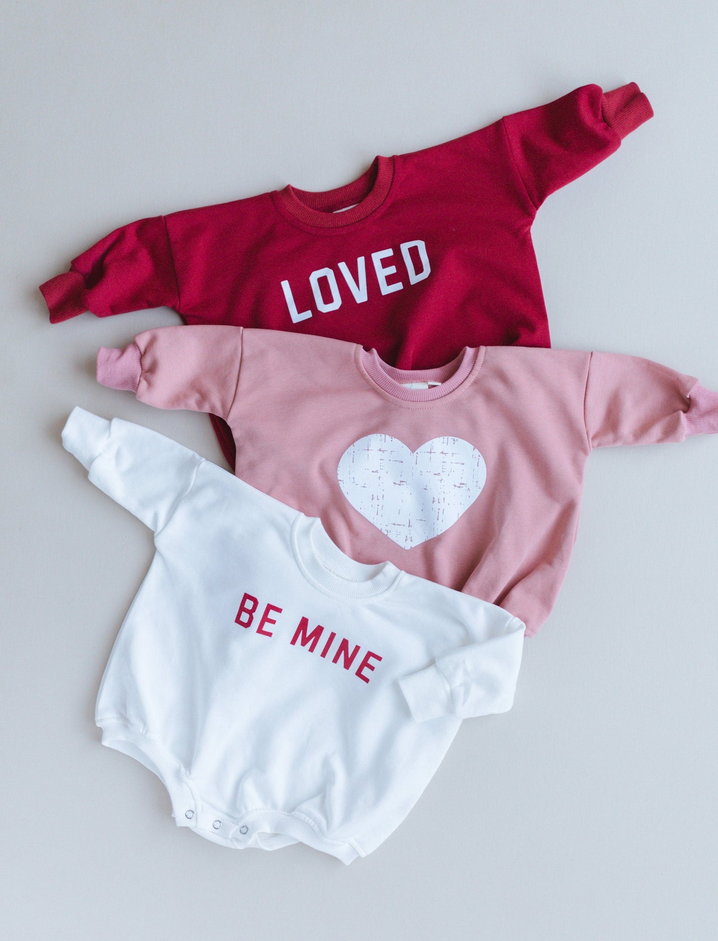 Distressed Heart Sweatshirt Romper - more colors by Little Joy Co., product view 2