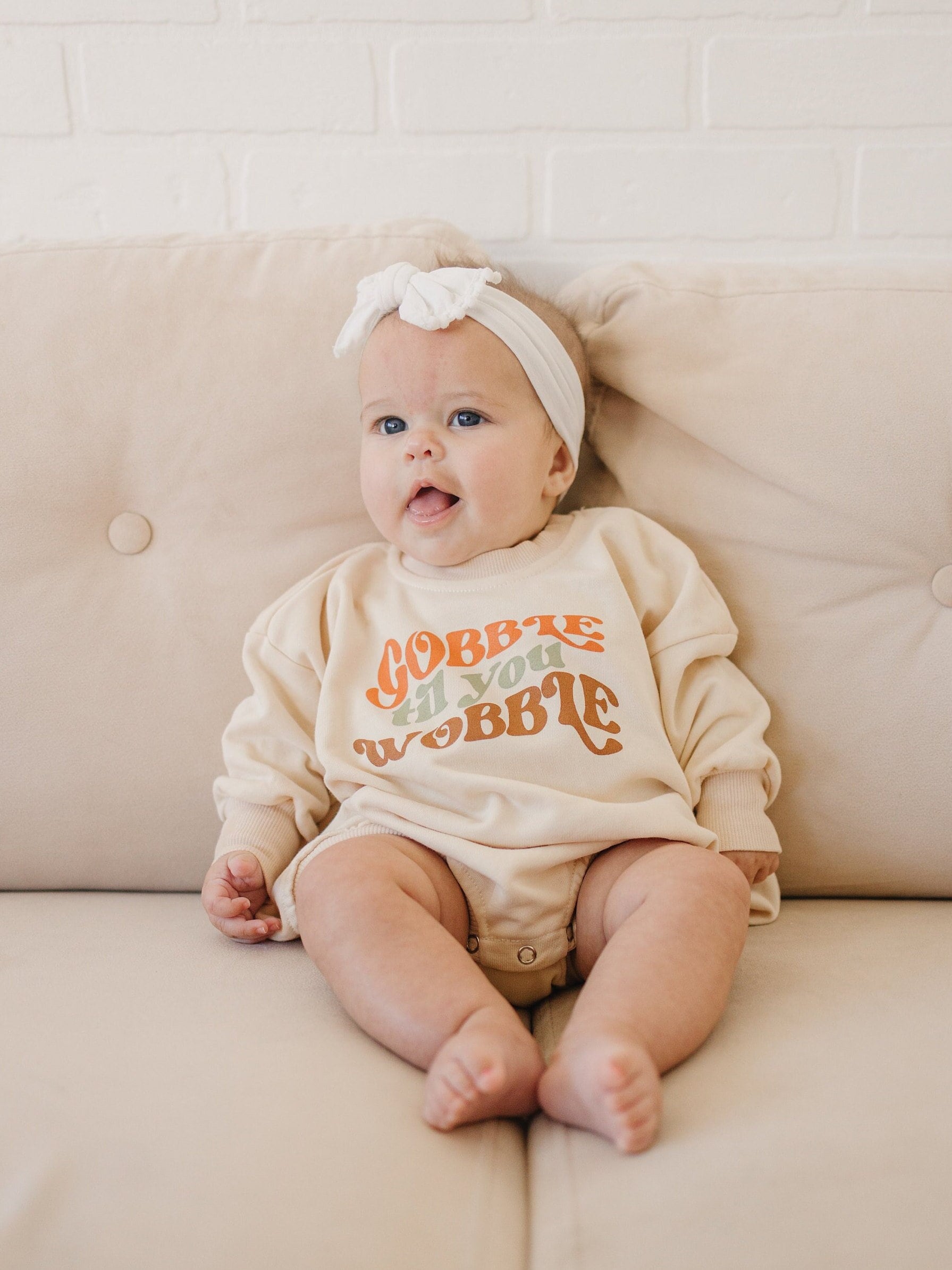 Gobble Til You Wobble Sweatshirt Romper - more colors by Little Joy Co.