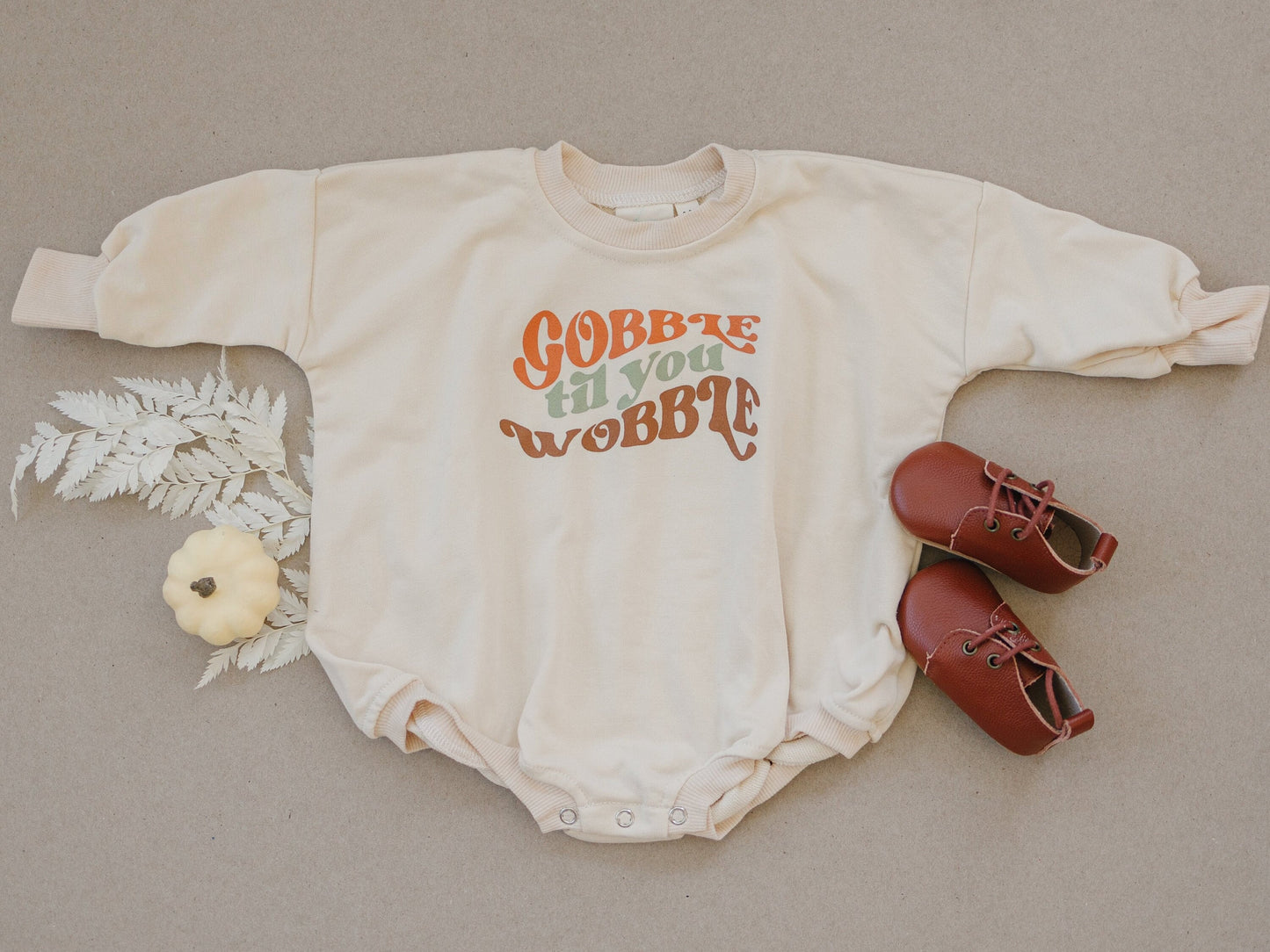 Gobble Til You Wobble Sweatshirt Romper - more colors by Little Joy Co., product view 4