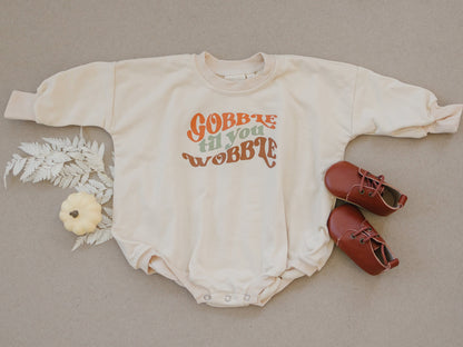 Gobble Til You Wobble Sweatshirt Romper - more colors by Little Joy Co., product view 4