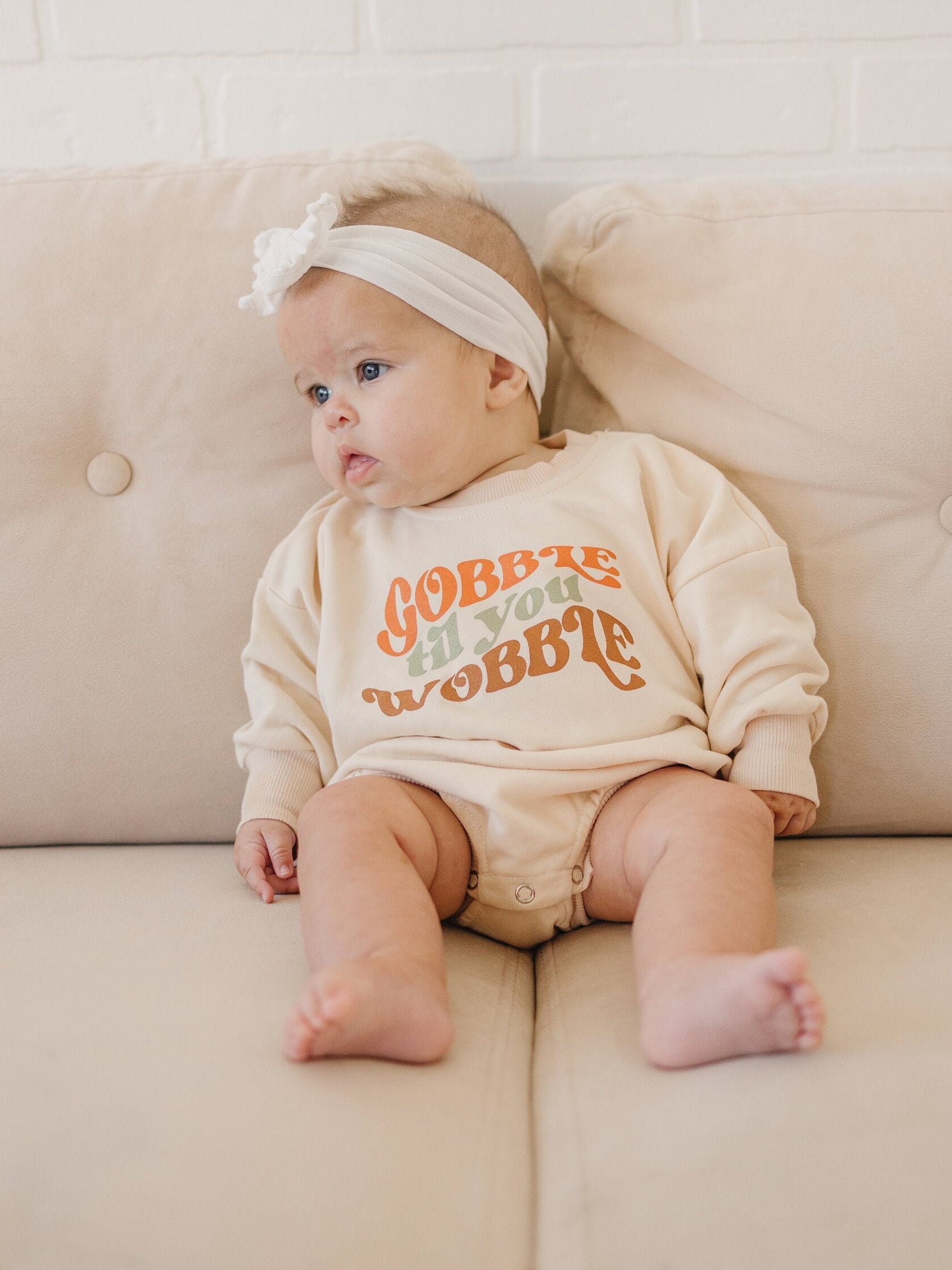 Gobble Til You Wobble Sweatshirt Romper - more colors by Little Joy Co., product view 3