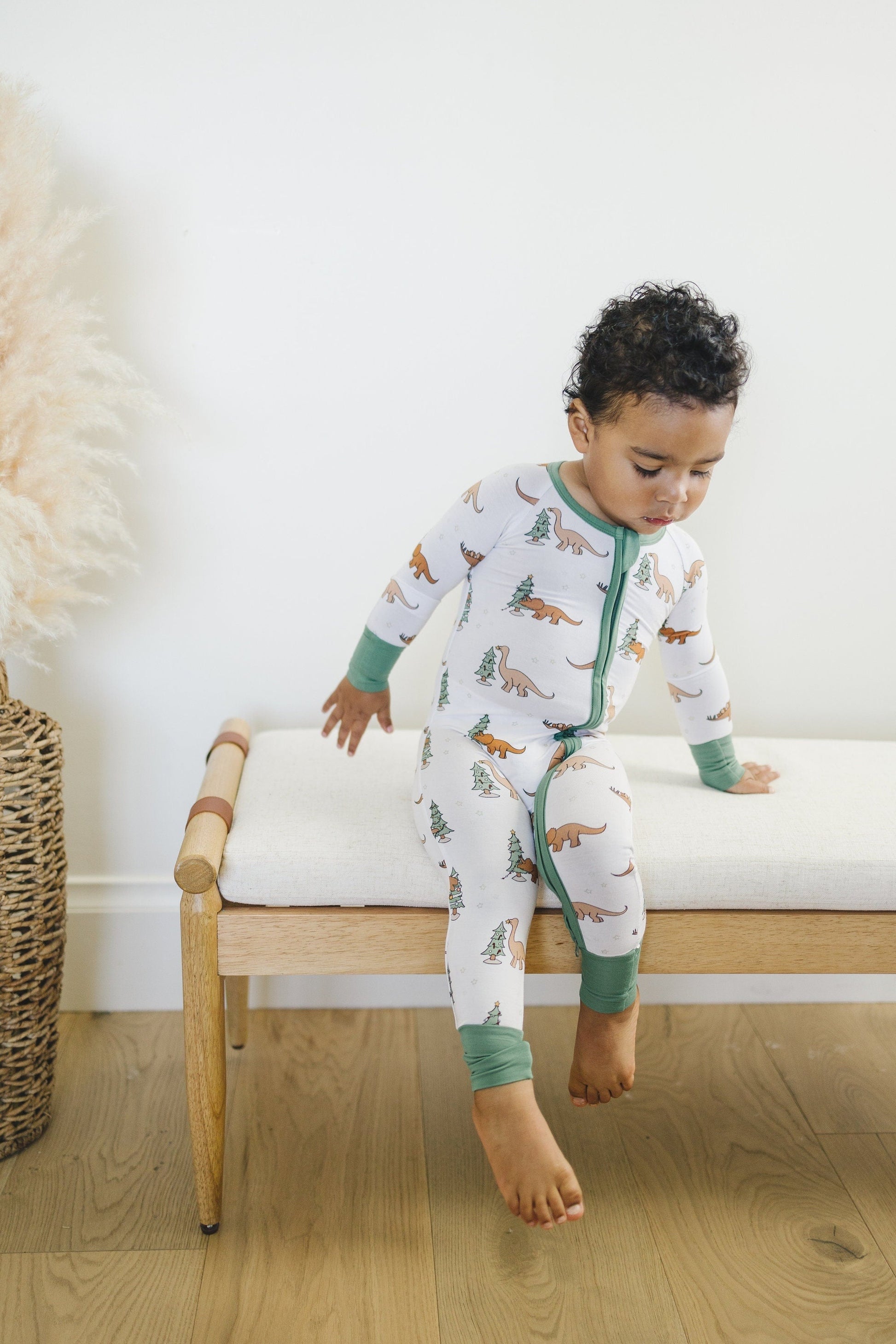 Christmas Tree-Rex Dino Bamboo Zippy Romper *Newborn left by Little Joy Co., product view 4