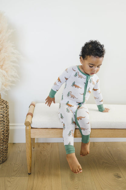 Christmas Tree-Rex Dino Bamboo Zippy Romper *Newborn left by Little Joy Co., product view 4