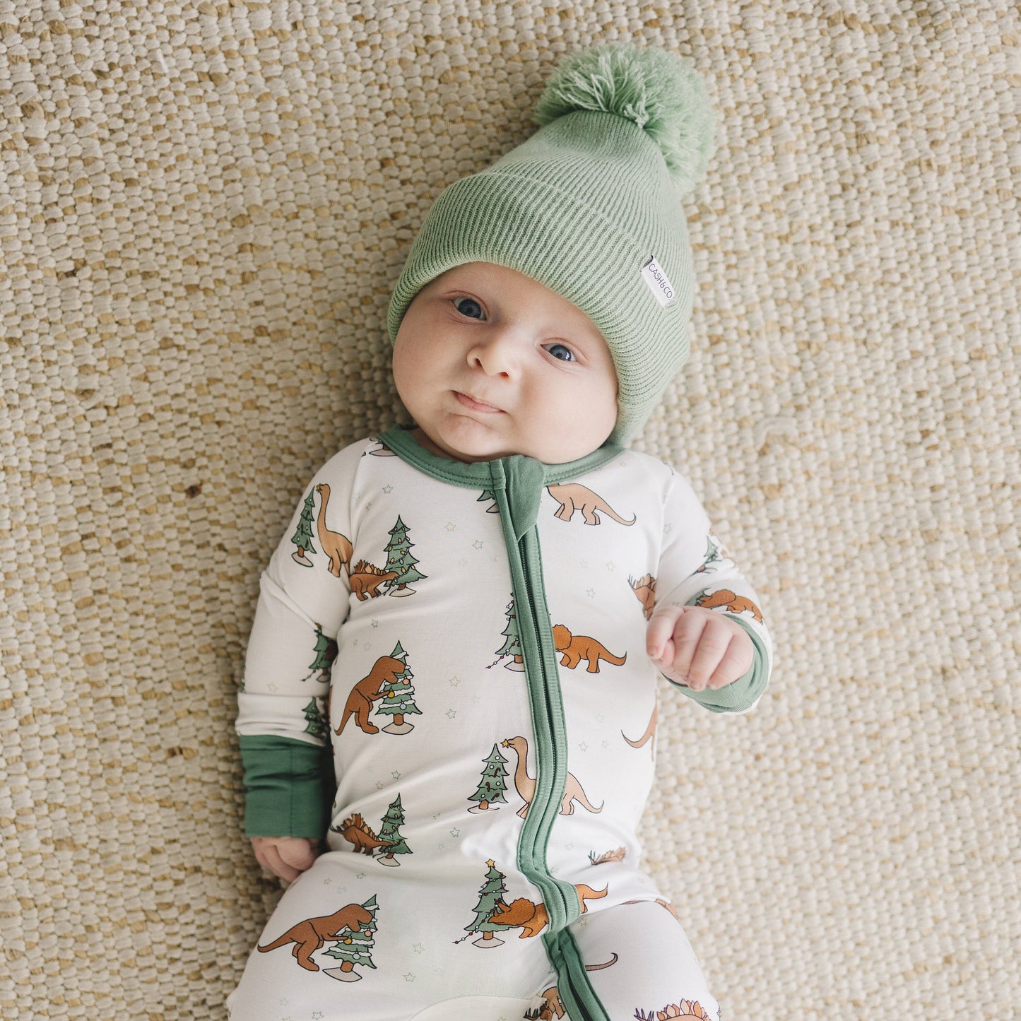 Christmas Tree-Rex Dino Bamboo Zippy Romper *Newborn left by Little Joy Co.