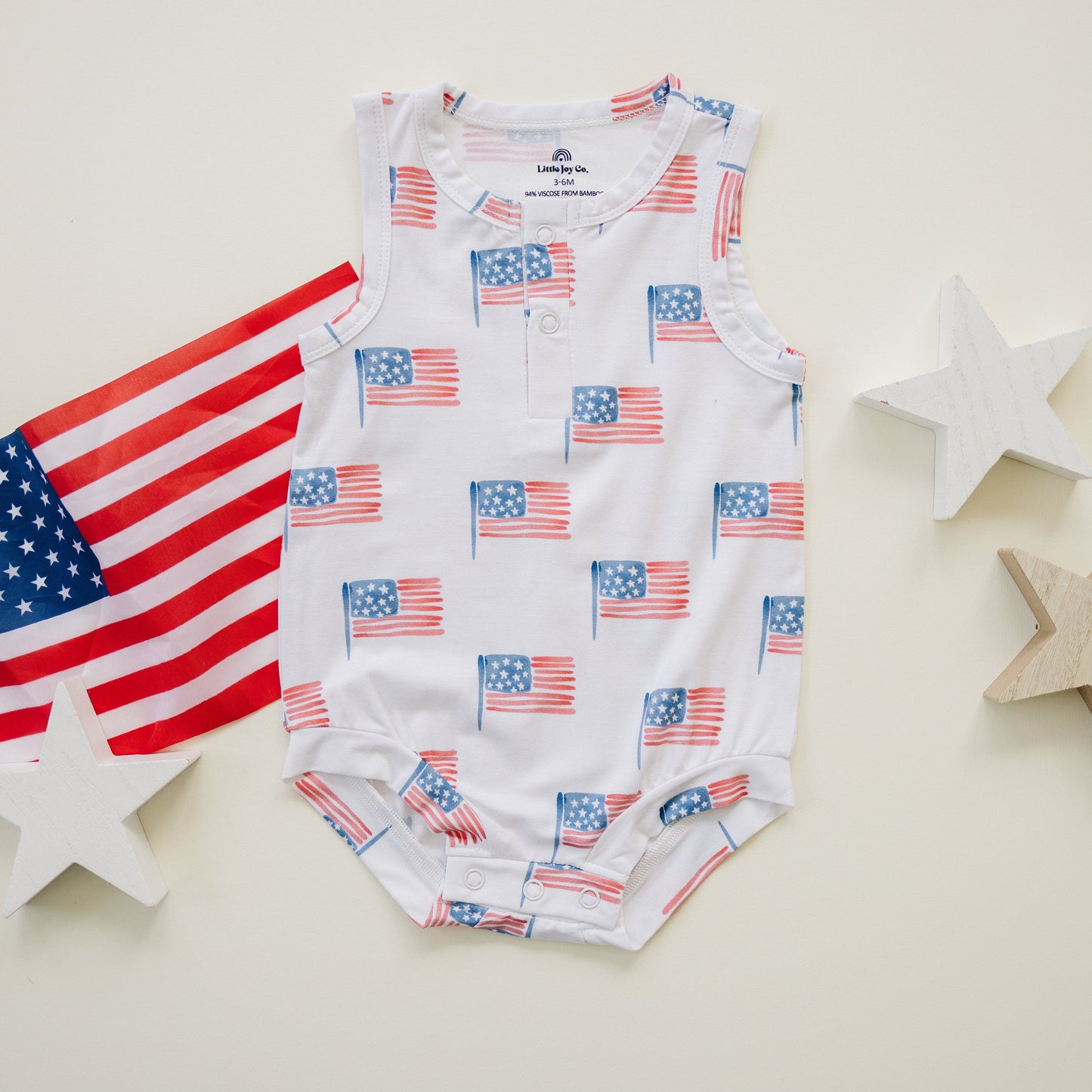 Flag Print Bamboo Romper by Little Joy Co.