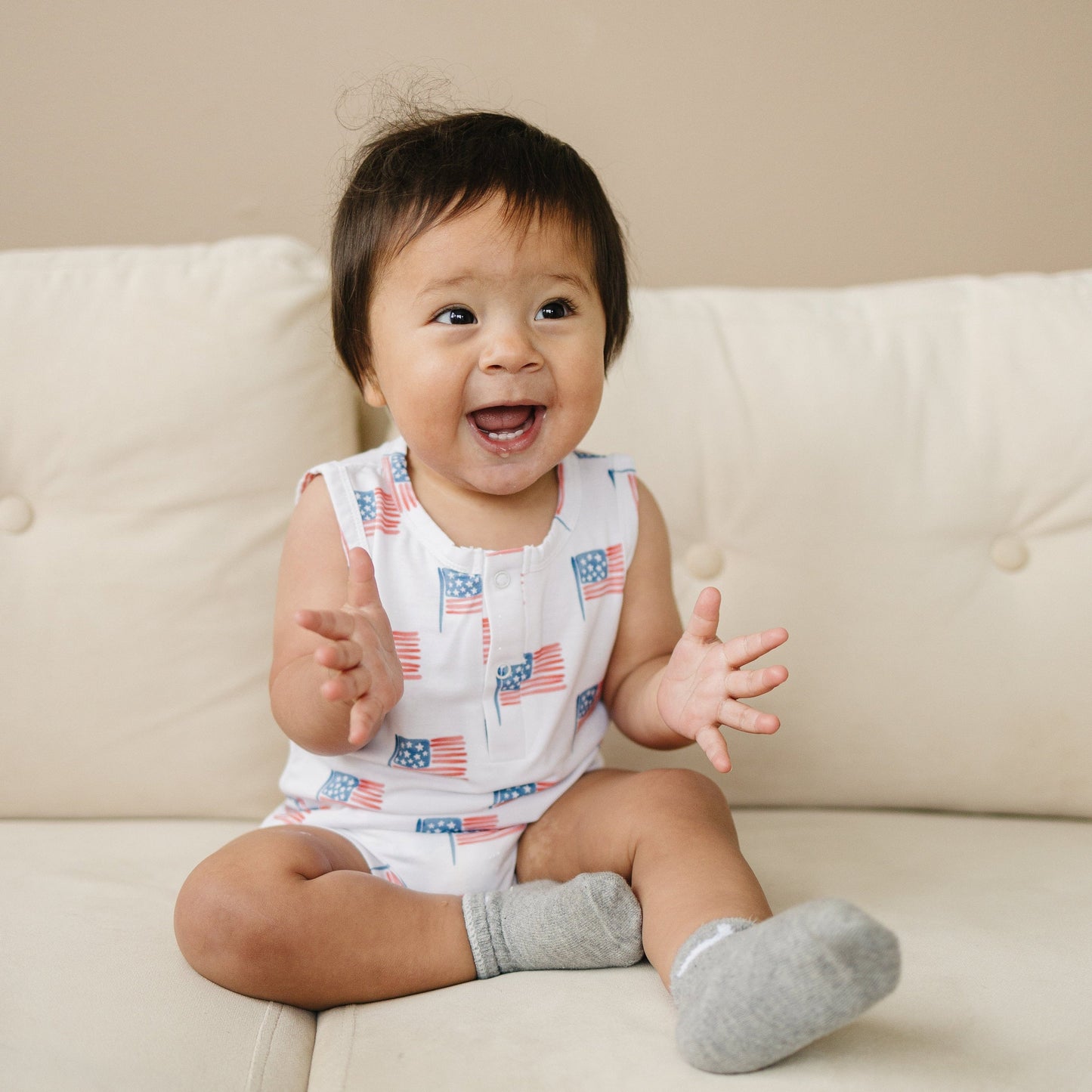 Flag Print Bamboo Romper by Little Joy Co., product view 2