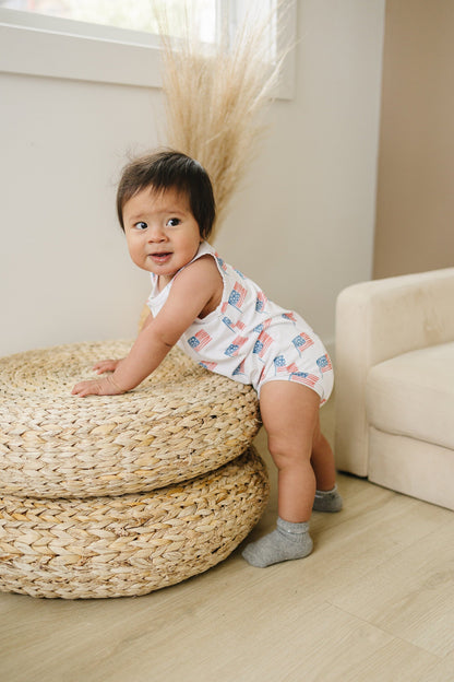 Flag Print Bamboo Romper by Little Joy Co., product view 3