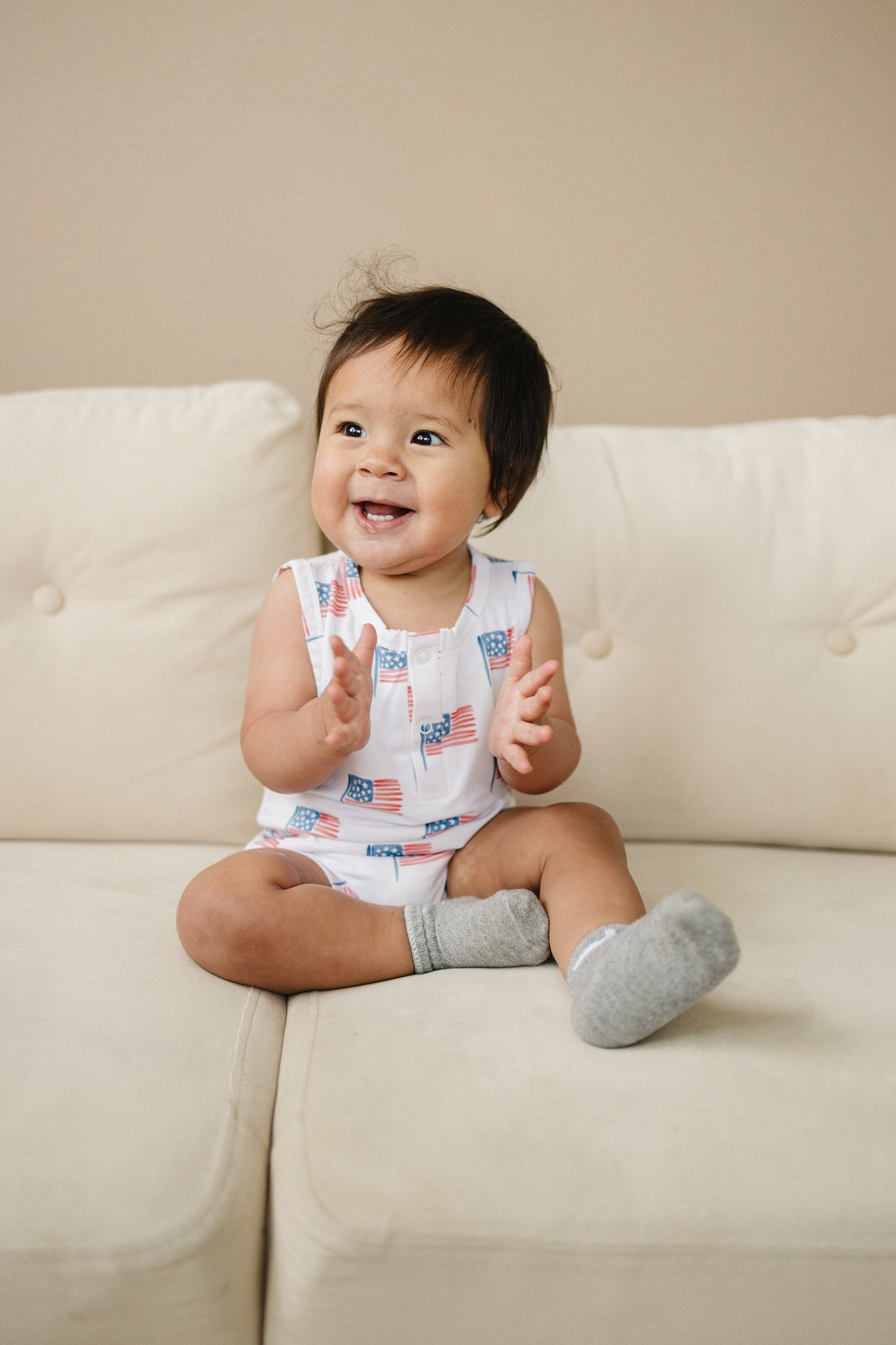Flag Print Bamboo Romper by Little Joy Co., product view 4