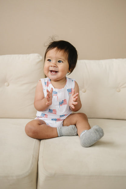 Flag Print Bamboo Romper by Little Joy Co., product view 4