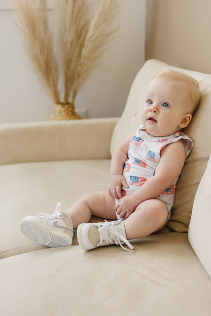 Flag Print Bamboo Romper by Little Joy Co., product view 7