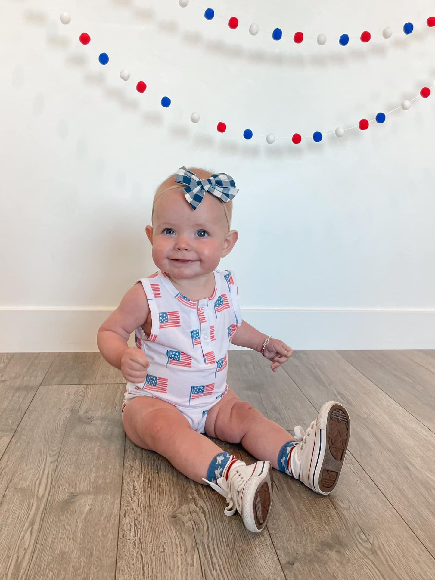 Flag Print Bamboo Romper by Little Joy Co., product view 9