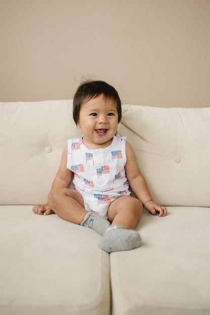 Flag Print Bamboo Romper by Little Joy Co., product view 5