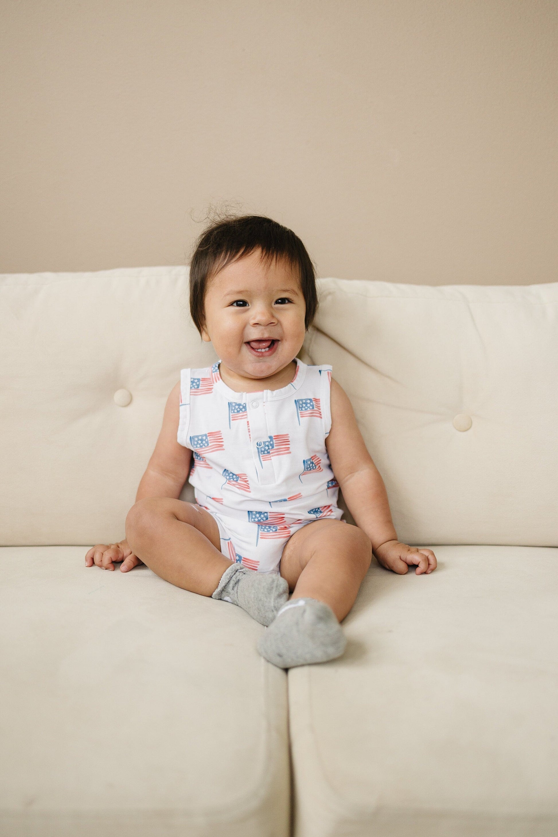 Flag Print Bamboo Romper by Little Joy Co., product view 6