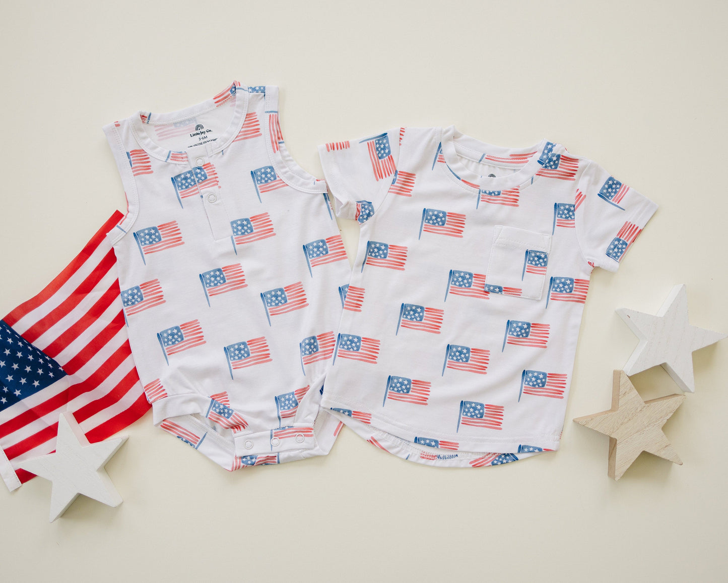 Flag Print Bamboo Romper by Little Joy Co., product view 8