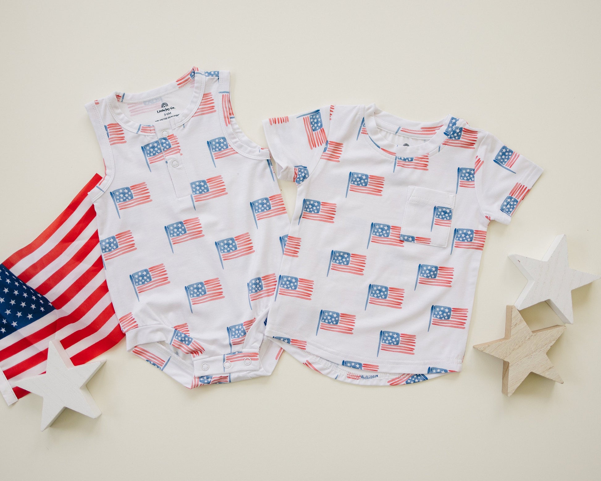 Flag Print Bamboo Romper by Little Joy Co., product view 8