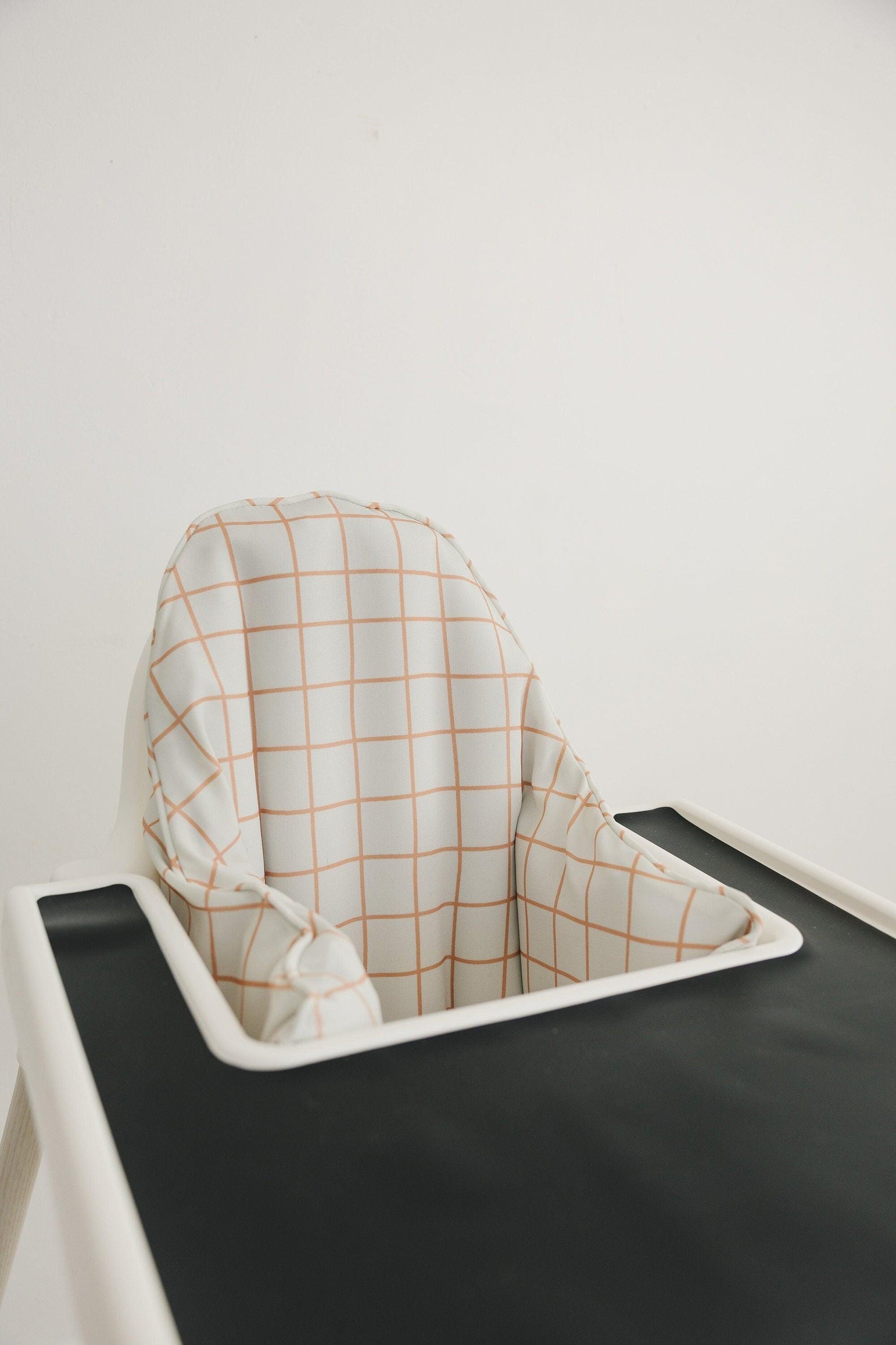 Camel Windowpane Cushion Cover for IKEA Antilop Highchair by Little Joy Co., product view 3