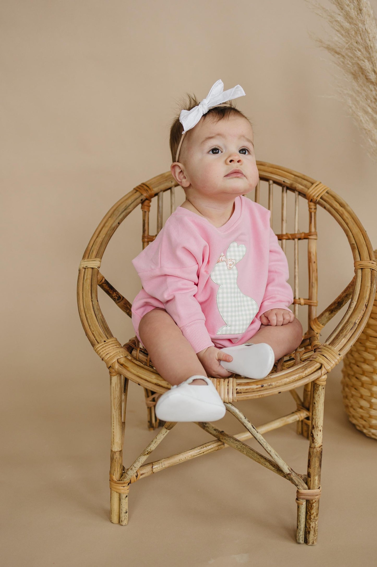 Applique Bunny Sweatshirt Romper - Infant Baby Toddler Girl - Easter Outfit by Little Joy Co., product view 2