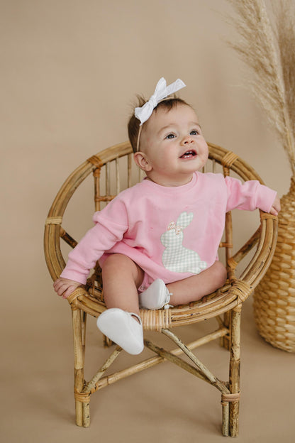 Applique Bunny Sweatshirt Romper - Infant Baby Toddler Girl - Easter Outfit by Little Joy Co., product view 3