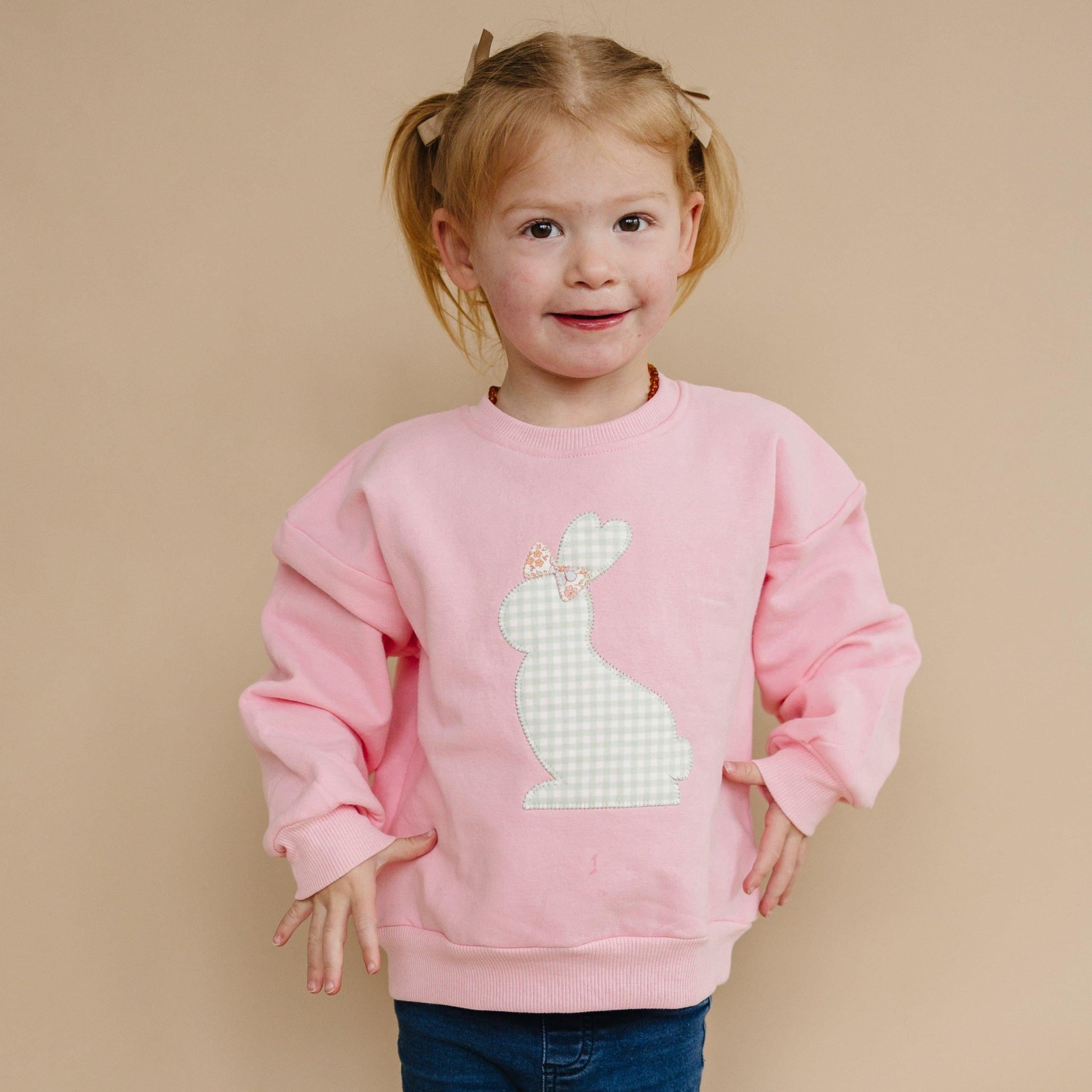 Applique Bunny Crewneck Sweatshirt - Baby Toddler Kids Girls - Easter Outfit by Little Joy Co.