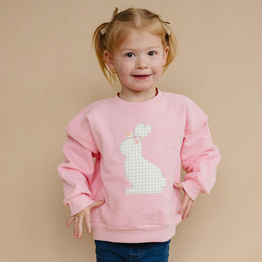 Applique Bunny Crewneck Sweatshirt - Baby Toddler Kids Girls - Easter Outfit by Little Joy Co.
