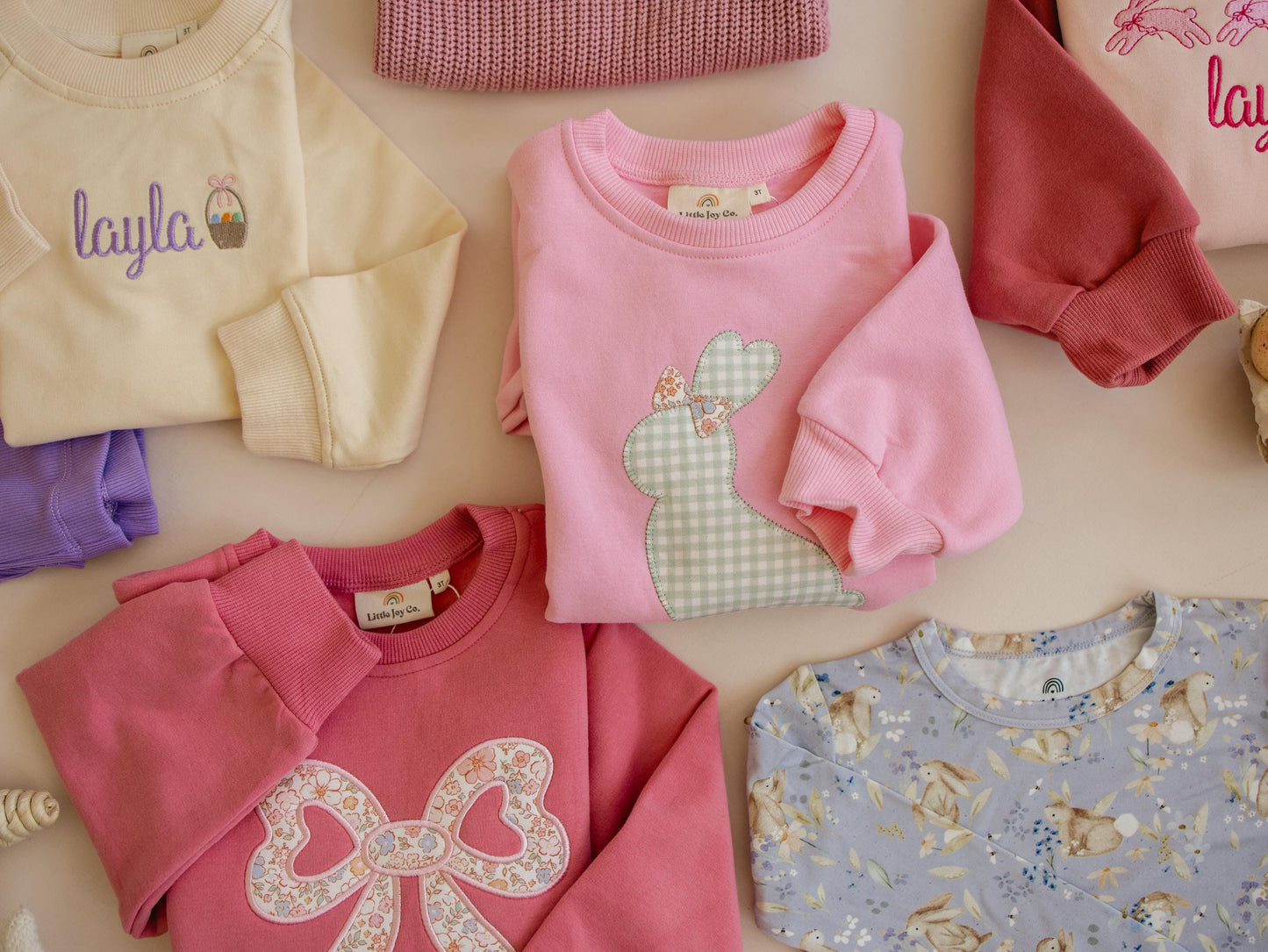Applique Bunny Crewneck Sweatshirt - Baby Toddler Kids Girls - Easter Outfit by Little Joy Co., product view 3