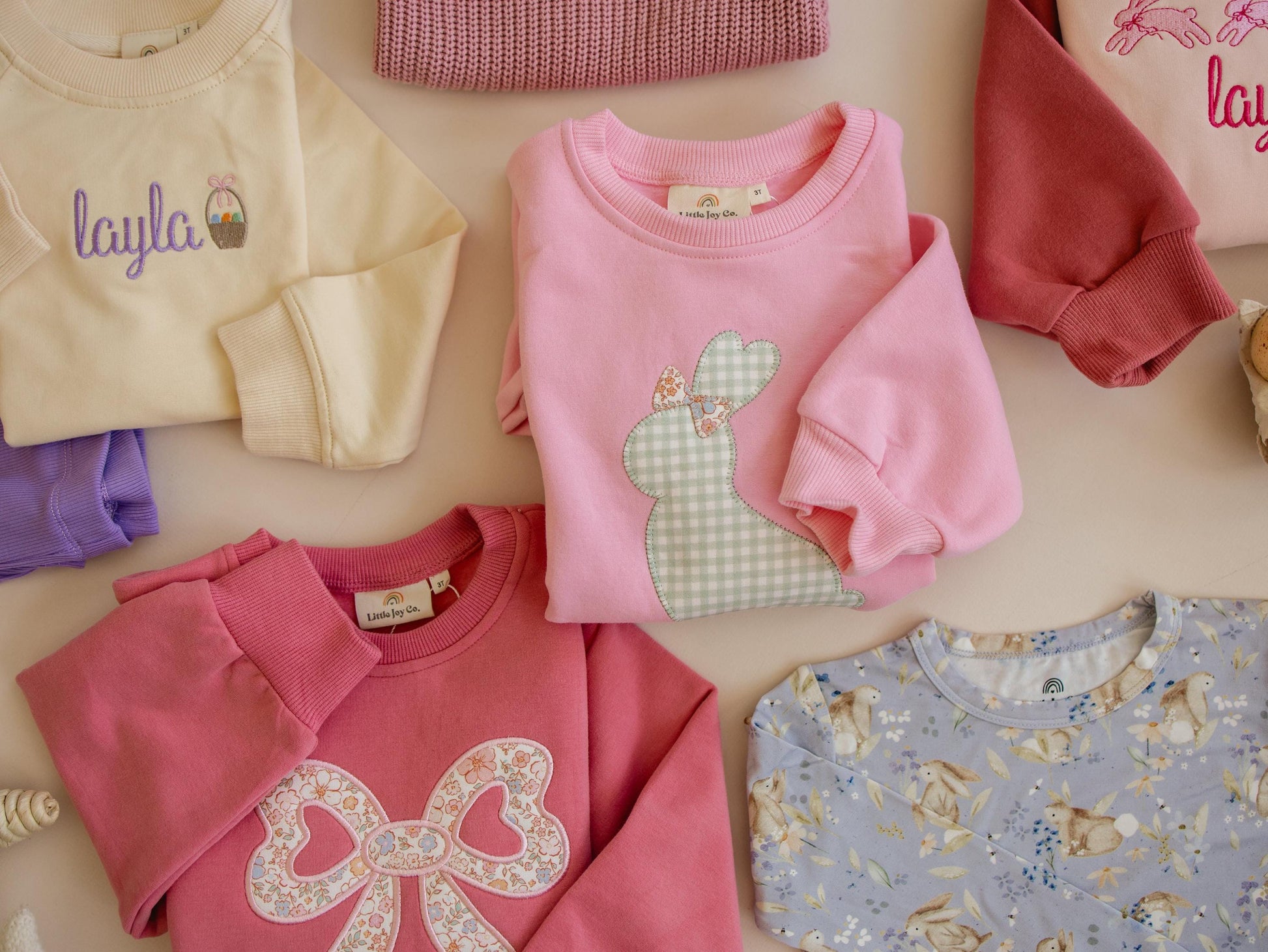 Applique Bunny Crewneck Sweatshirt - Baby Toddler Kids Girls - Easter Outfit by Little Joy Co., product view 3