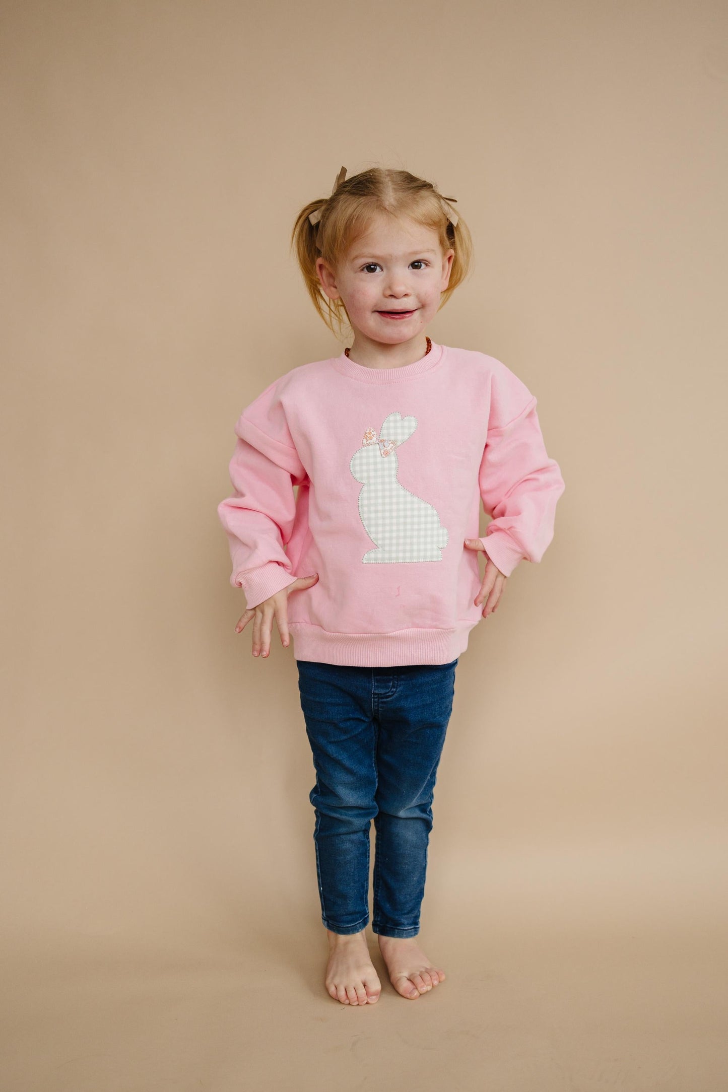 Applique Bunny Crewneck Sweatshirt - Baby Toddler Kids Girls - Easter Outfit by Little Joy Co., product view 4