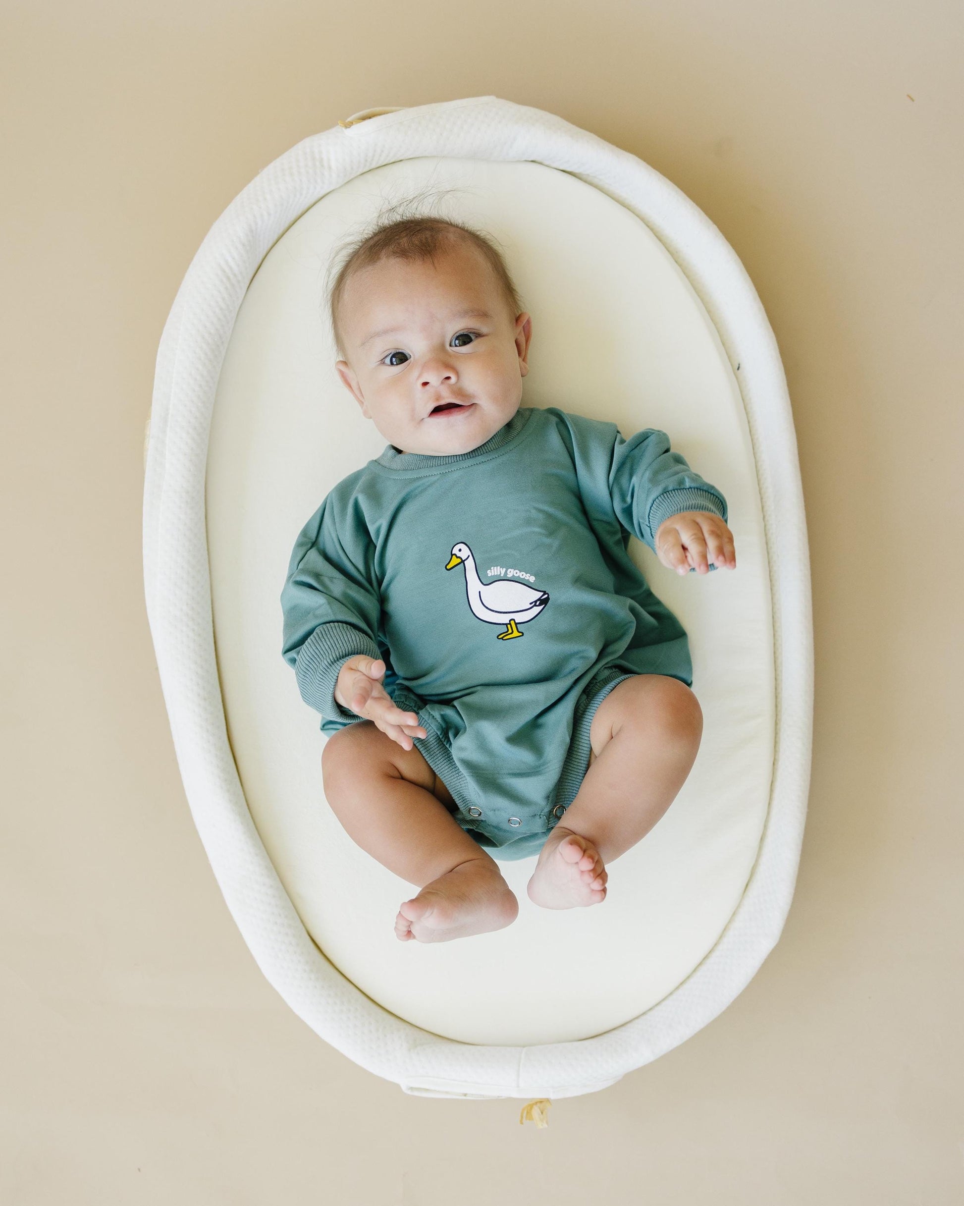 Silly Goose Bamboo Baby Romper - Teal or Blue - Infant Baby Toddler by Little Joy Co., product view 2