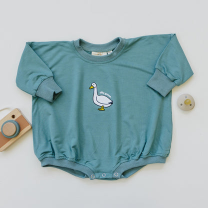 Silly Goose Bamboo Baby Romper - Teal or Blue - Infant Baby Toddler by Little Joy Co., product view 3