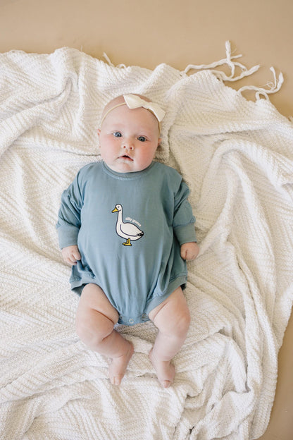 Silly Goose Bamboo Baby Romper - Teal or Blue - Infant Baby Toddler by Little Joy Co., product view 4