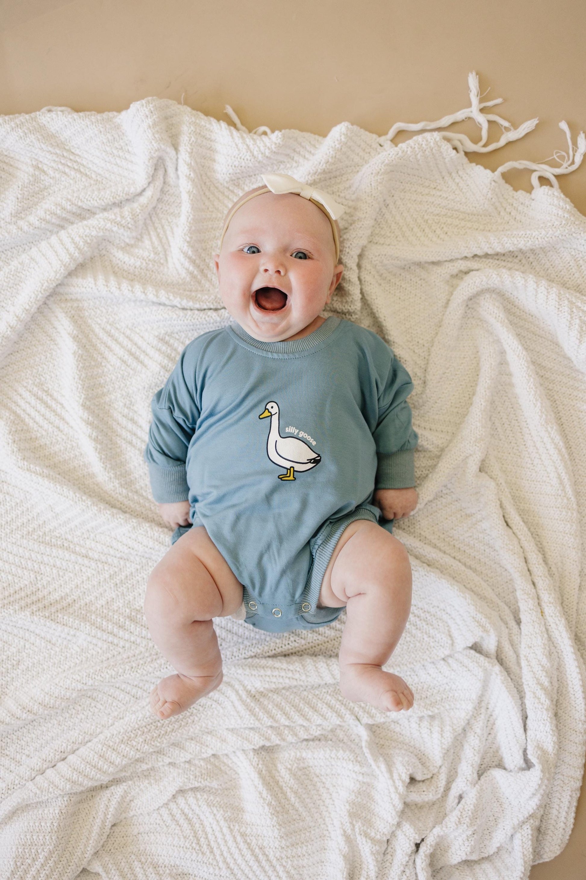 Silly Goose Bamboo Baby Romper - Teal or Blue - Infant Baby Toddler by Little Joy Co., product view 5