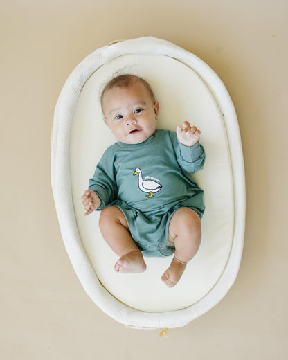 Silly Goose Bamboo Baby Romper - Teal or Blue - Infant Baby Toddler by Little Joy Co., product view 7