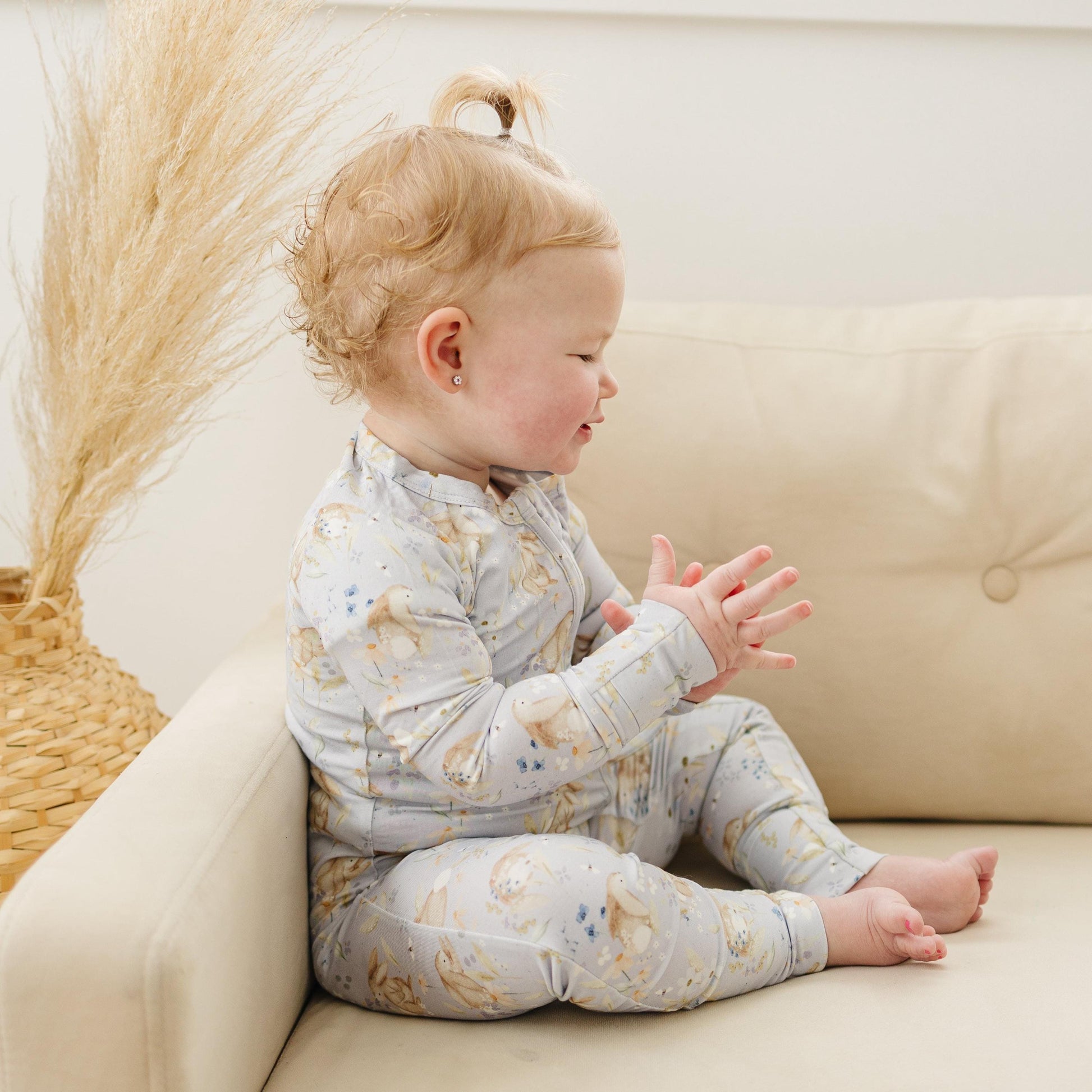 Bunny Blossoms Bamboo Zippy Romper by Little Joy Co., product view 3