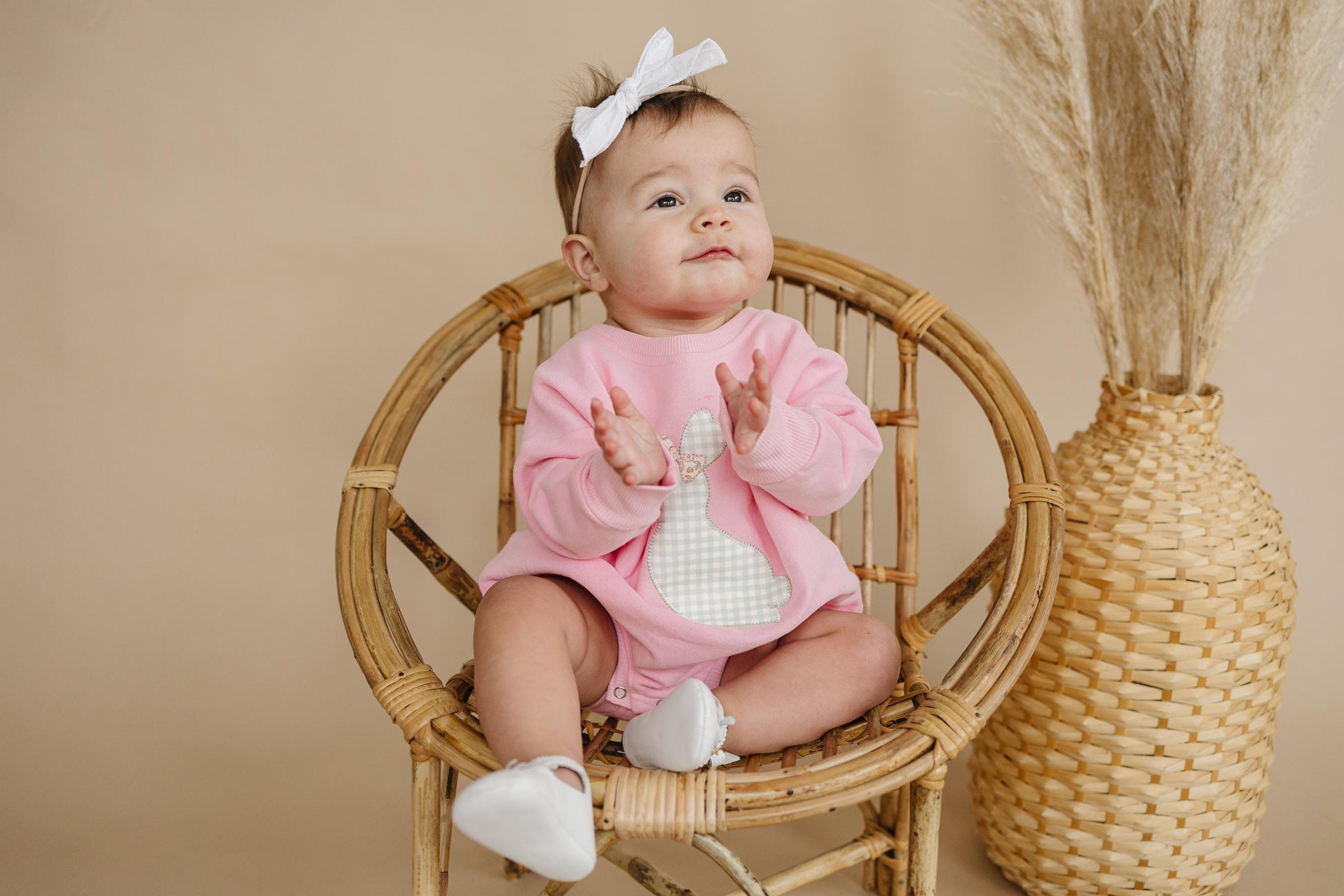 Applique Bunny Sweatshirt Romper - Infant Baby Toddler Girl - Easter Outfit by Little Joy Co., product view 4