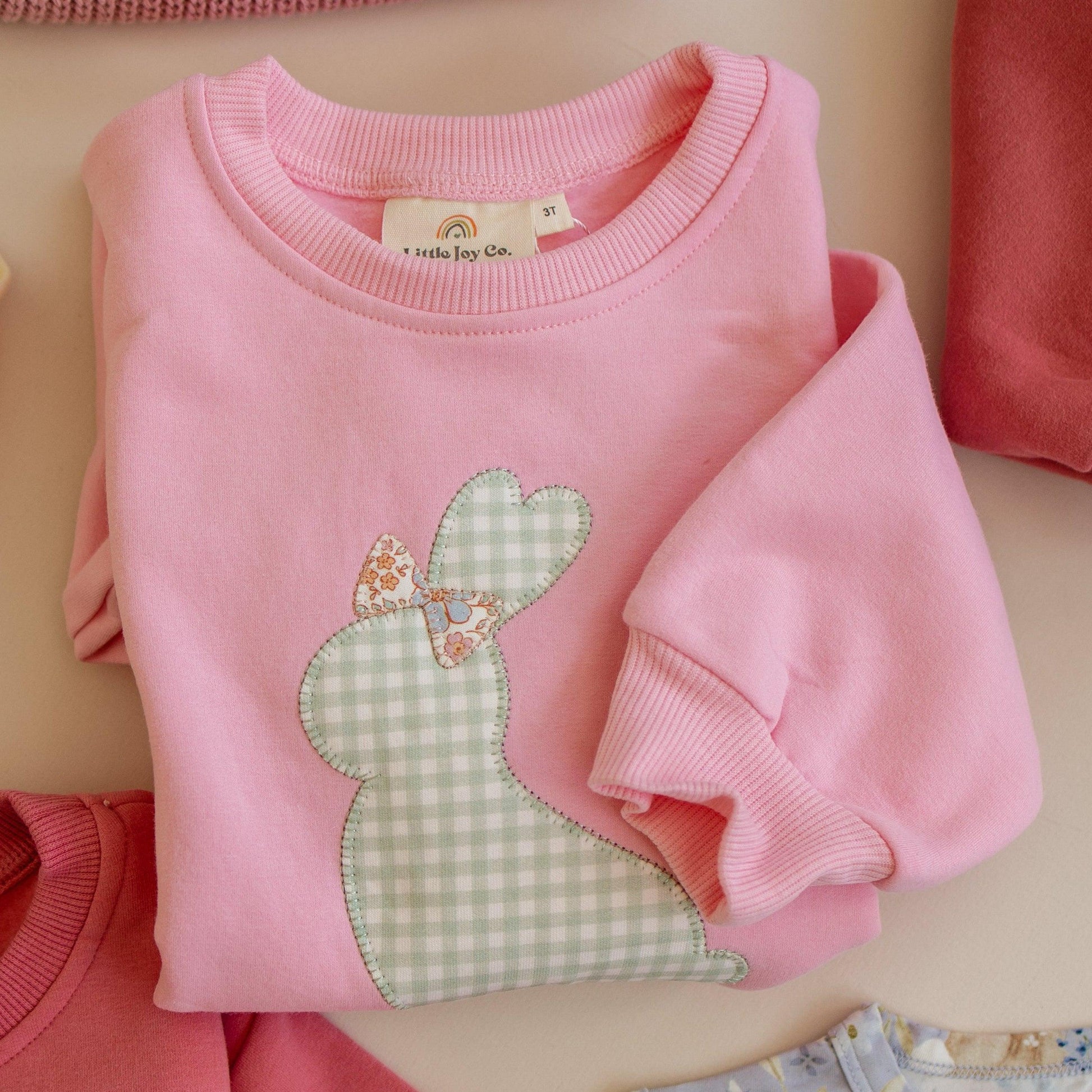 Applique Bunny Crewneck Sweatshirt - Baby Toddler Kids Girls - Easter Outfit by Little Joy Co., product view 2