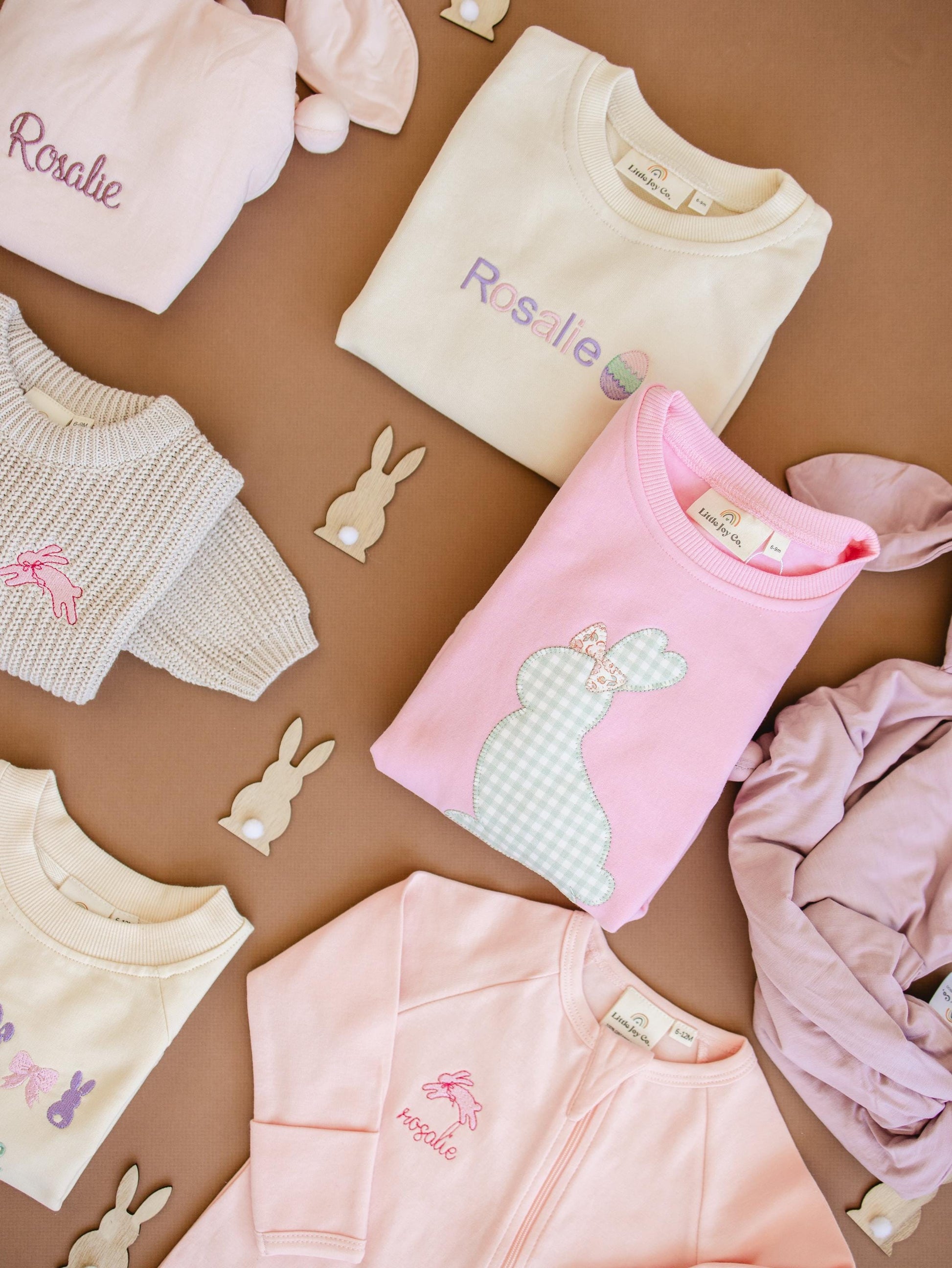 Applique Bunny Sweatshirt Romper - Infant Baby Toddler Girl - Easter Outfit by Little Joy Co., product view 5