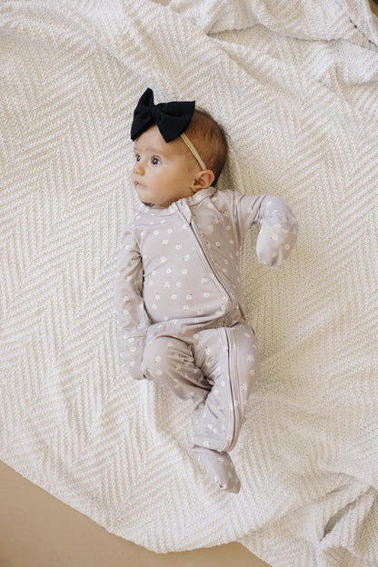 Oopsie Daisy Bamboo Zippy Romper - Bamboo Baby Pajamas - Purple Floral… by Little Joy Co., product view 3